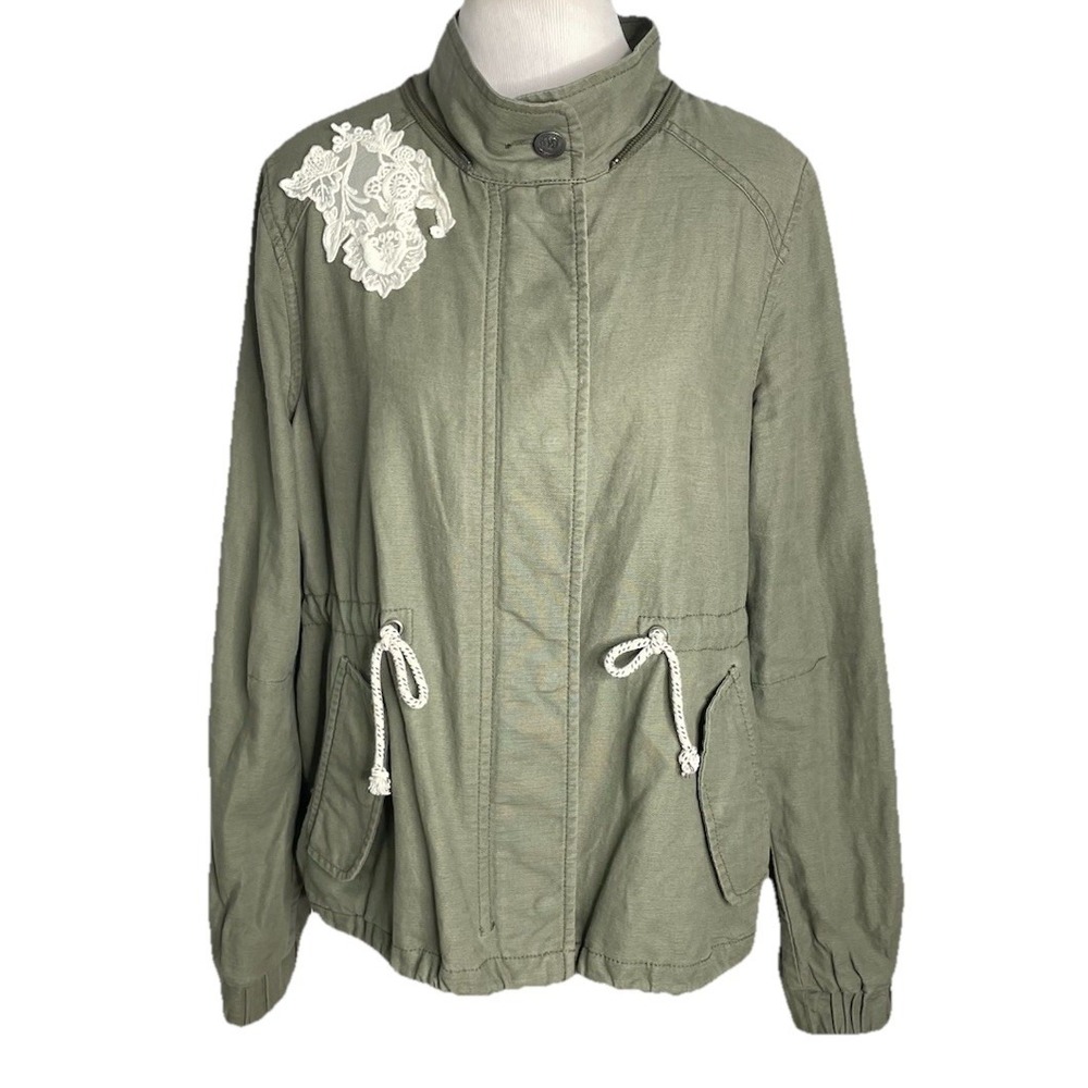 Anthropologie Daughters of Liberation‎ Green Utility Army Lace Jacket Zip Large